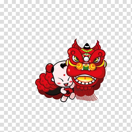 Lion dance Chinese New Year Festival Dragon dance, Chinese New Year lion dance material transparent background PNG clipart