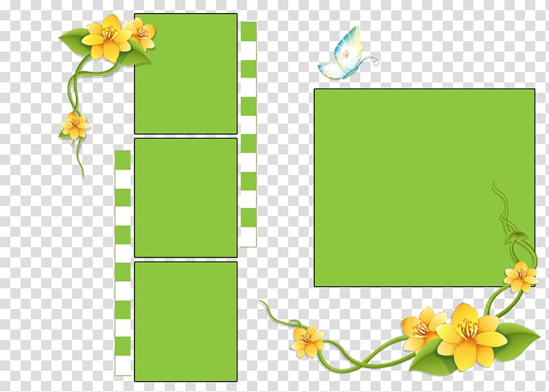 green and yellow floral collage art, Template Green, Green frame transparent background PNG clipart