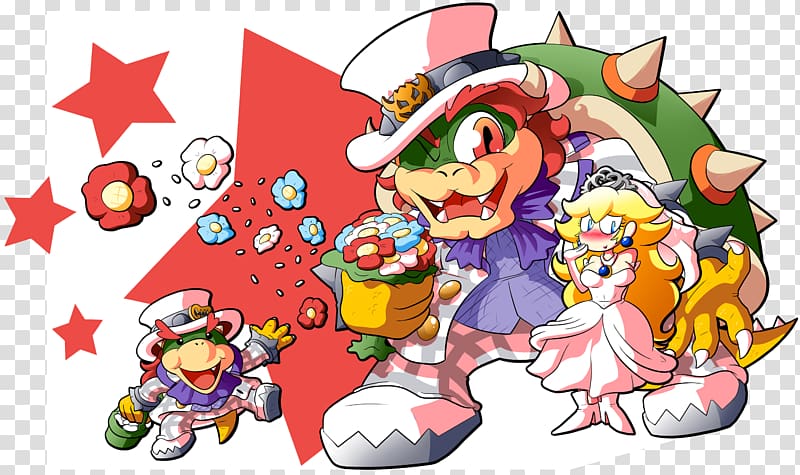 Super Mario Odyssey Bowser Princess Peach Drawing, Just Married transparent background PNG clipart