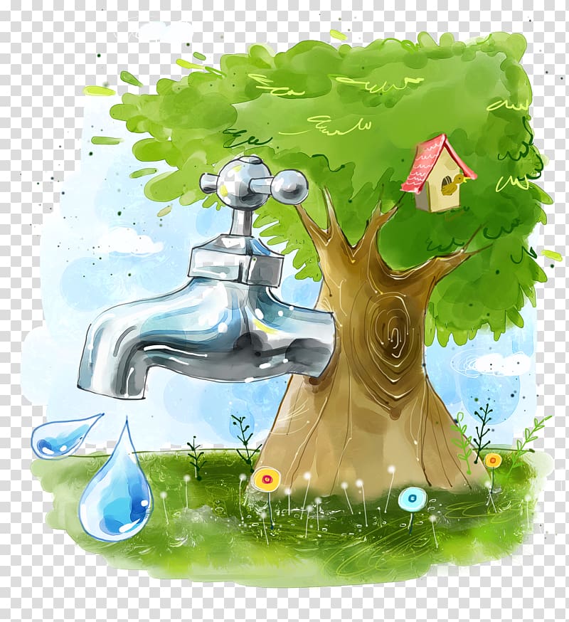Water Saving Resource Illustration, Water conservation cartoon illustration transparent background PNG clipart