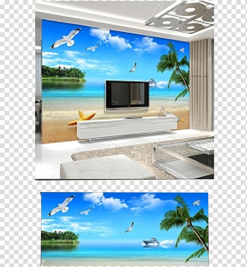 Mural Wall decal Living room , Beach view TV backdrop transparent background PNG clipart