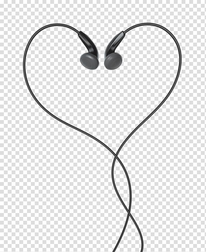 black earphones, Headphones Apple earbuds Heart , Black Headphones transparent background PNG clipart