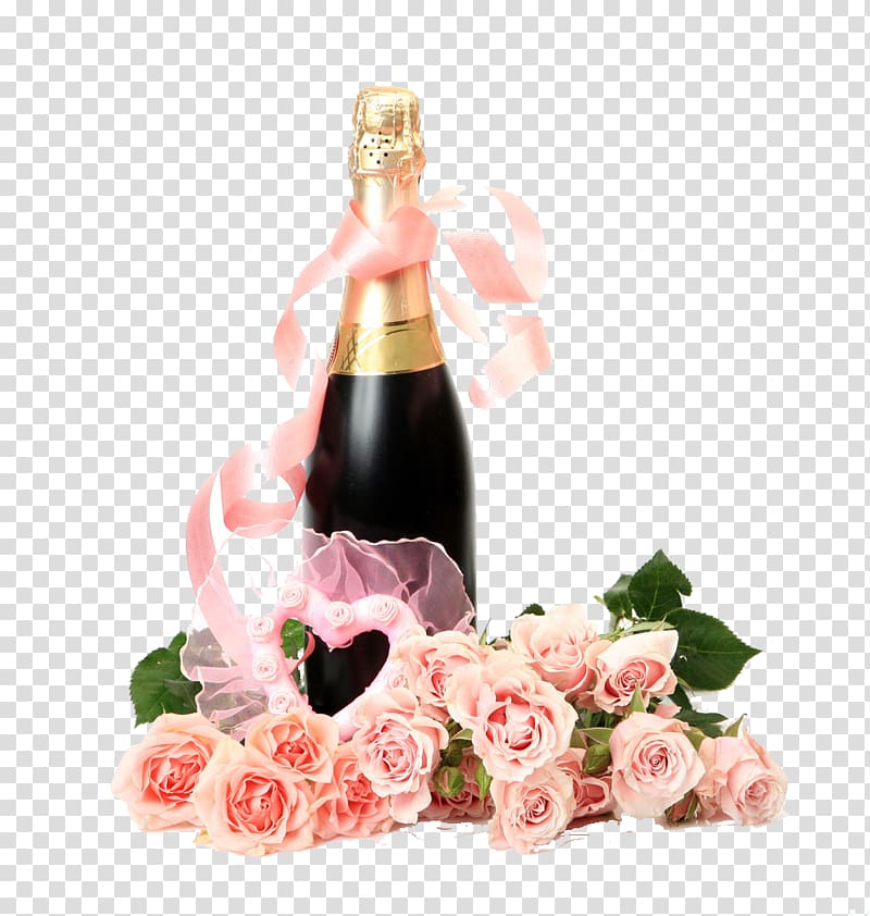 Champagne Flower bouquet Bottle , Red Wine transparent background PNG clipart