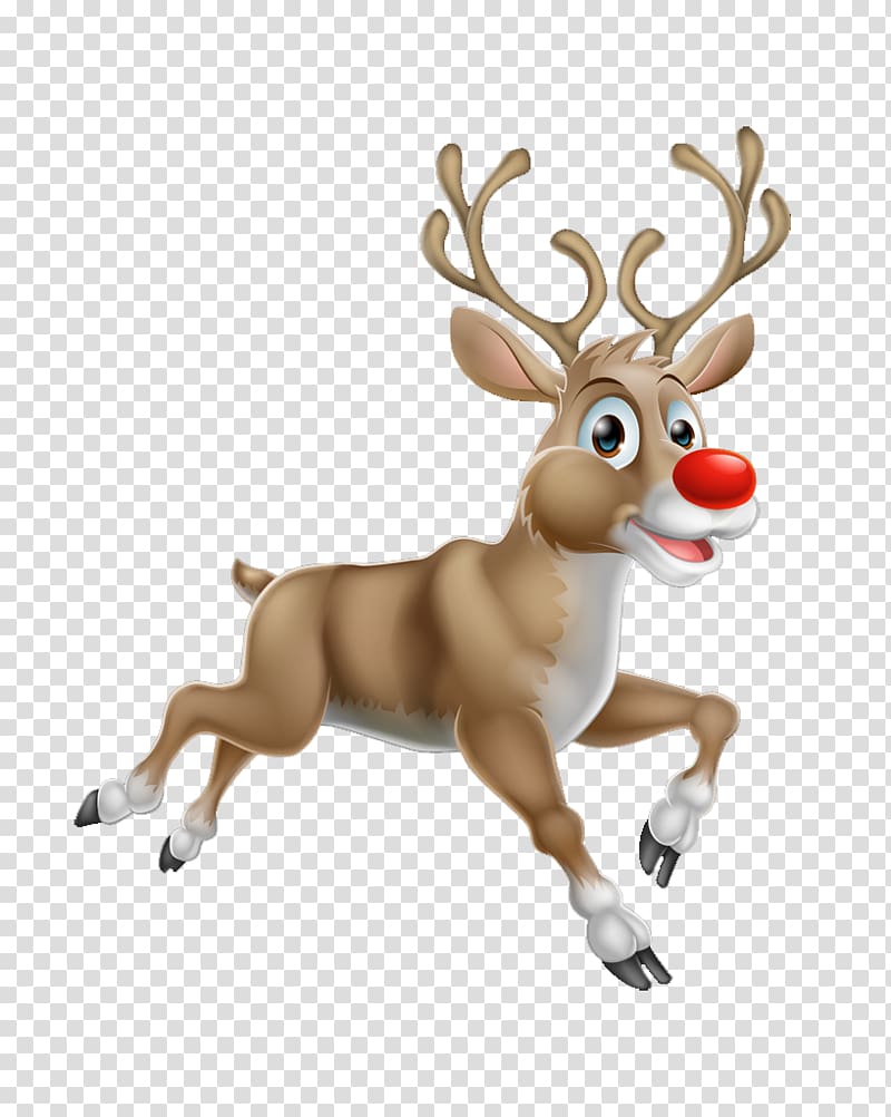 Santa deer illustration, Rudolph Reindeer Santa Claus Illustration, Cute reindeer transparent background PNG clipart