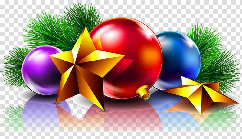 blue, purple, and red baubles, Christmas Day Christmas card New Year Wish, Christmas Balls and Stars transparent background PNG clipart