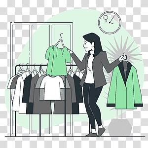 illustration, Choosing clothes, people, choice, decision, fashion, dress, clothes transparent background PNG clipart thumbnail