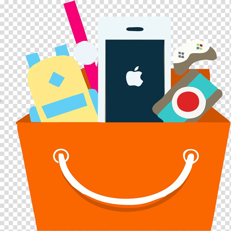 Shopping bag Icon, Orange shopping bag transparent background PNG clipart