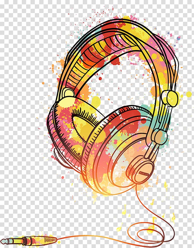 multicolored corded headphones , Poster, Watercolor headphones transparent background PNG clipart