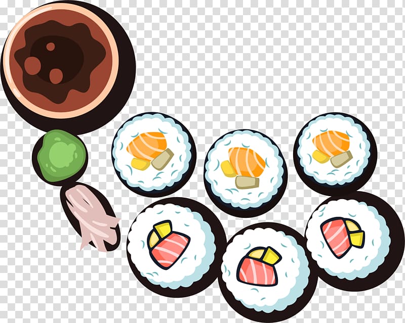 Sushi Onigiri Japanese Cuisine , Rice and vegetable roll delicacy decorative pattern transparent background PNG clipart