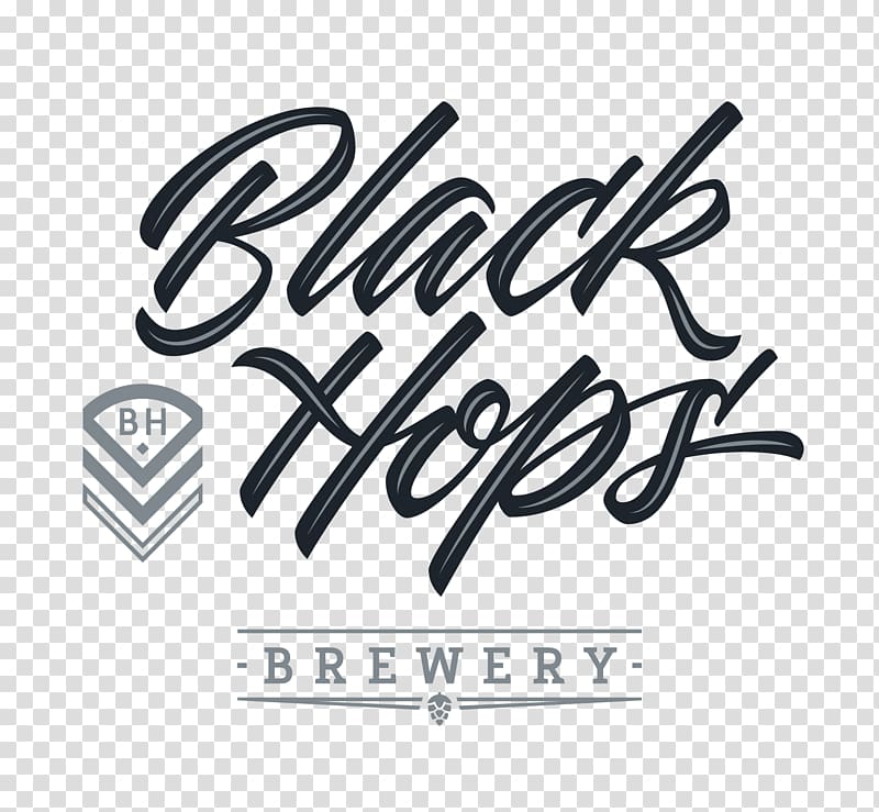 Black Hops Brewery Logo Beer Brewing Grains & Malts Design, beer font transparent background PNG clipart