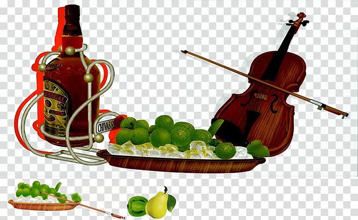 Red Wine Violin Cello, Green fruit wine and violin transparent background PNG clipart