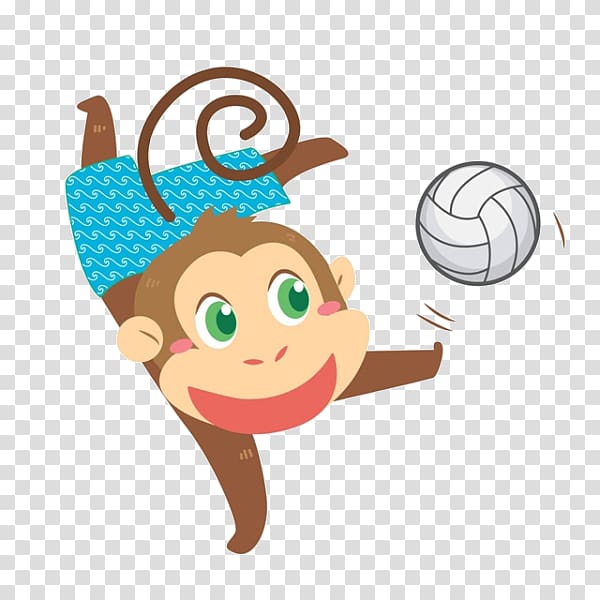Beach volleyball Illustration, Cartoon monkey play transparent background PNG clipart