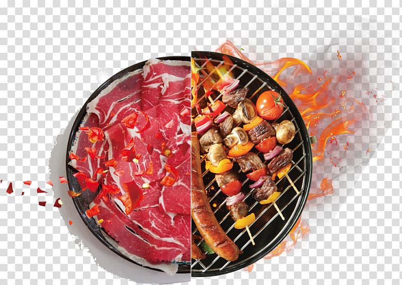 Sausage Barbecue Korean cuisine Grilling, Fiery fiery charcoal barbecue transparent background PNG clipart