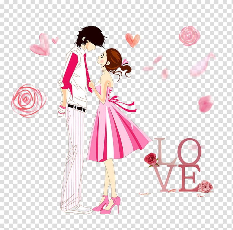 woman holding necktie clipa rt, Significant other Cartoon, A couple transparent background PNG clipart