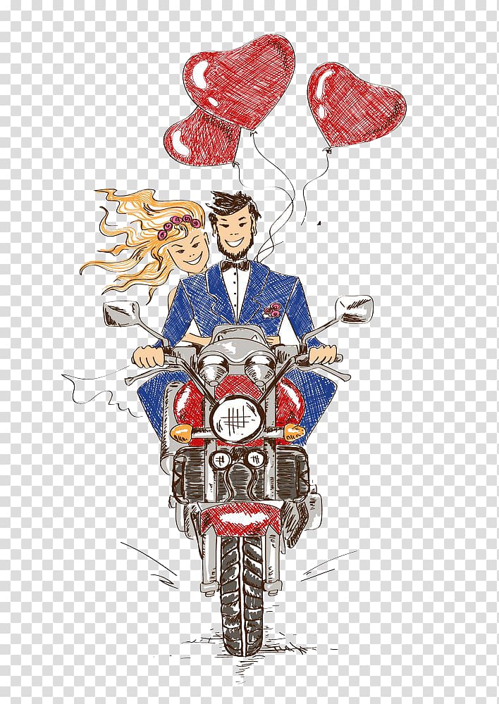 Wedding invitation Scooter Motorcycle Bicycle, The new couple riding a motorcycle transparent background PNG clipart