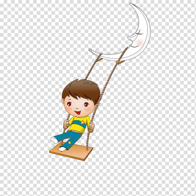 Cartoon Child Illustration, Moon Swing transparent background PNG clipart
