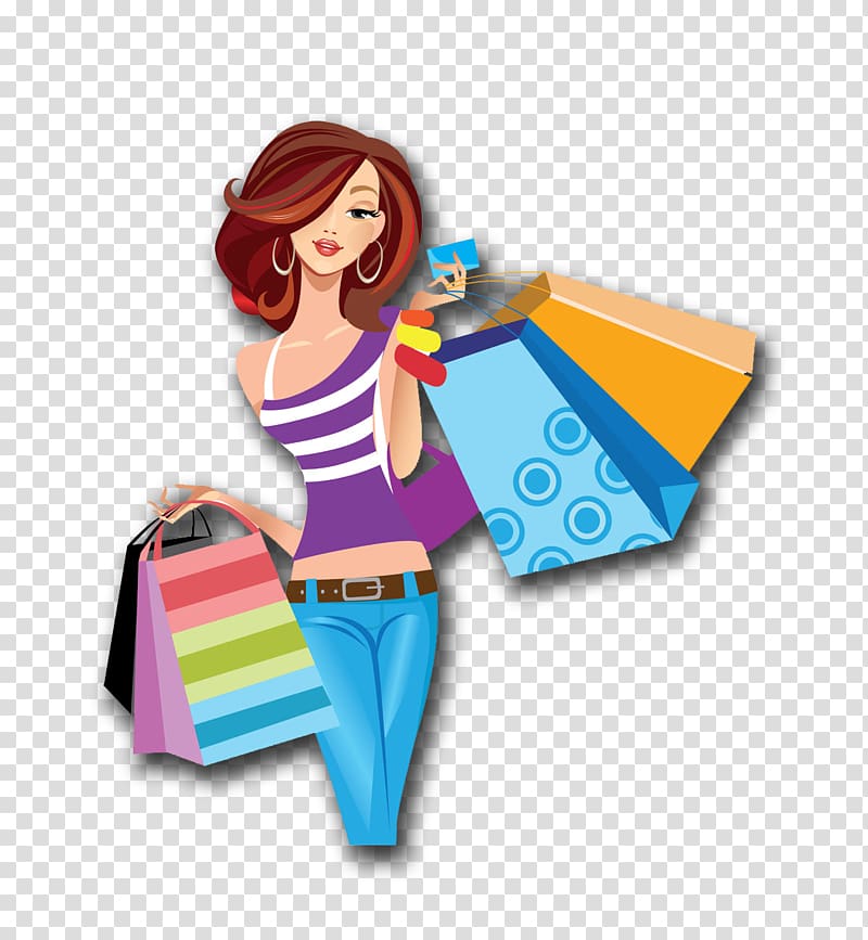 woman illustration, Shopping Cartoon, Cartoon Women Shopping transparent background PNG clipart