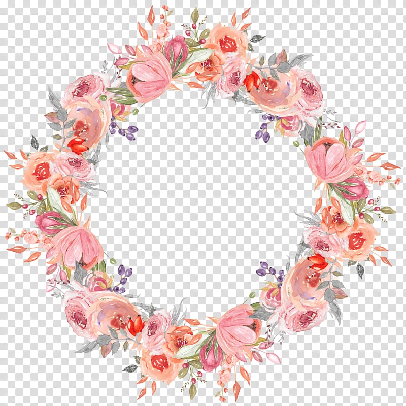 pink flower wreath illustration, Wreath Flower Garland, Hand-painted garlands transparent background PNG clipart