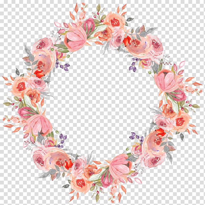 Pink flower wreath illustration, Wreath Flower Garland, Hand-painted ...