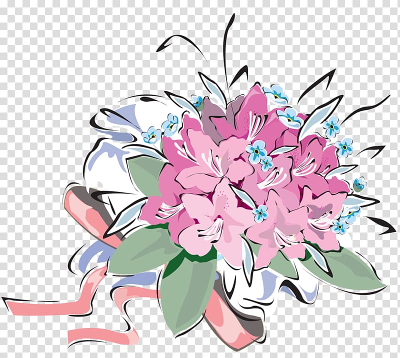 Floral design Nosegay Flower Illustration, Art painted pink ribbon bouquet transparent background PNG clipart