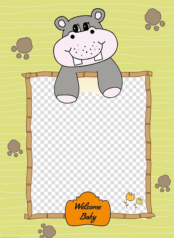 frame, Cute hippo border transparent background PNG clipart