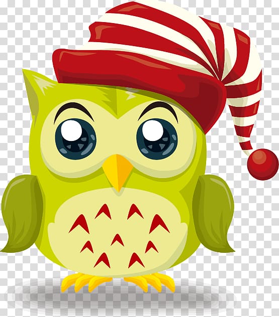 green owl illustration, Owl Christmas Illustration, Cute cartoon owl pattern Christmas hats transparent background PNG clipart