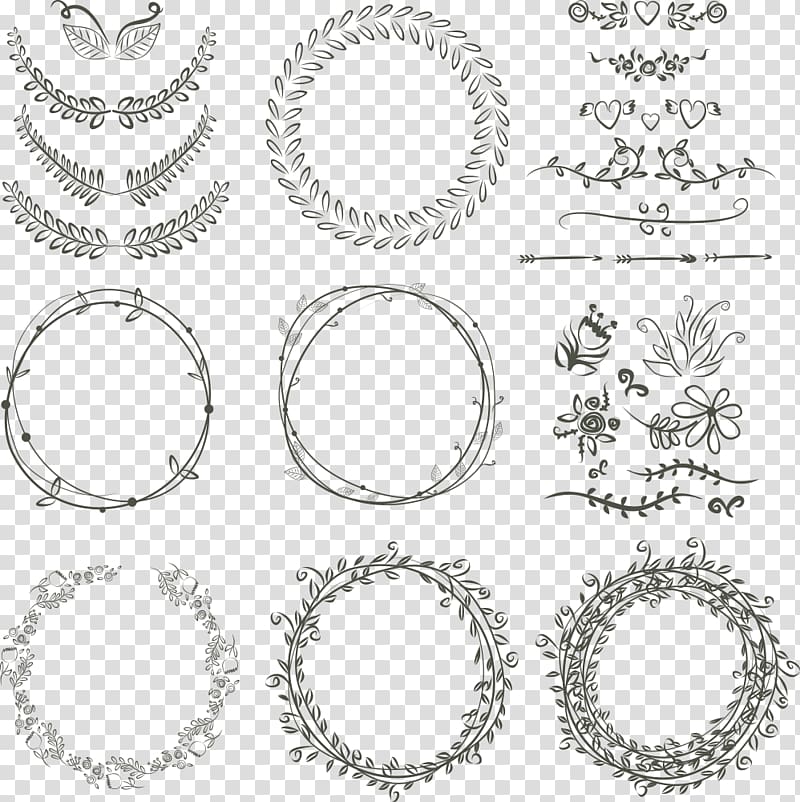Laurel wreath Wedding invitation Drawing Scalable Graphics, flowers ring, black floral sketches transparent background PNG clipart