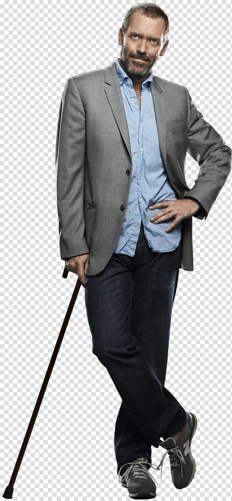 man in grey suit jacket, Dr House Walking Stick transparent background PNG clipart