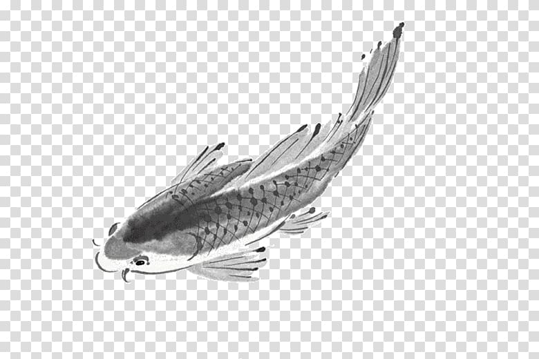 Ink wash painting , fish watercolor transparent background PNG clipart