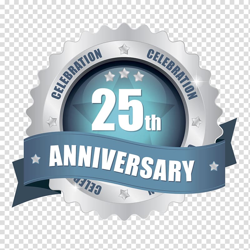 silver and blue 25th anniversary logo, Birthday Wedding anniversary Paper, 25th Anniversary Silver Badge transparent background PNG clipart