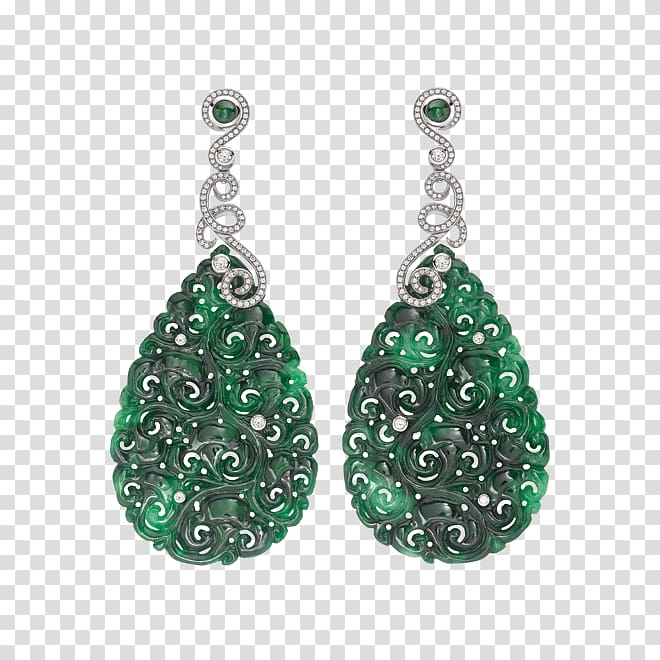 Earring Emerald Silver Jewellery Gold, jade carving transparent background PNG clipart