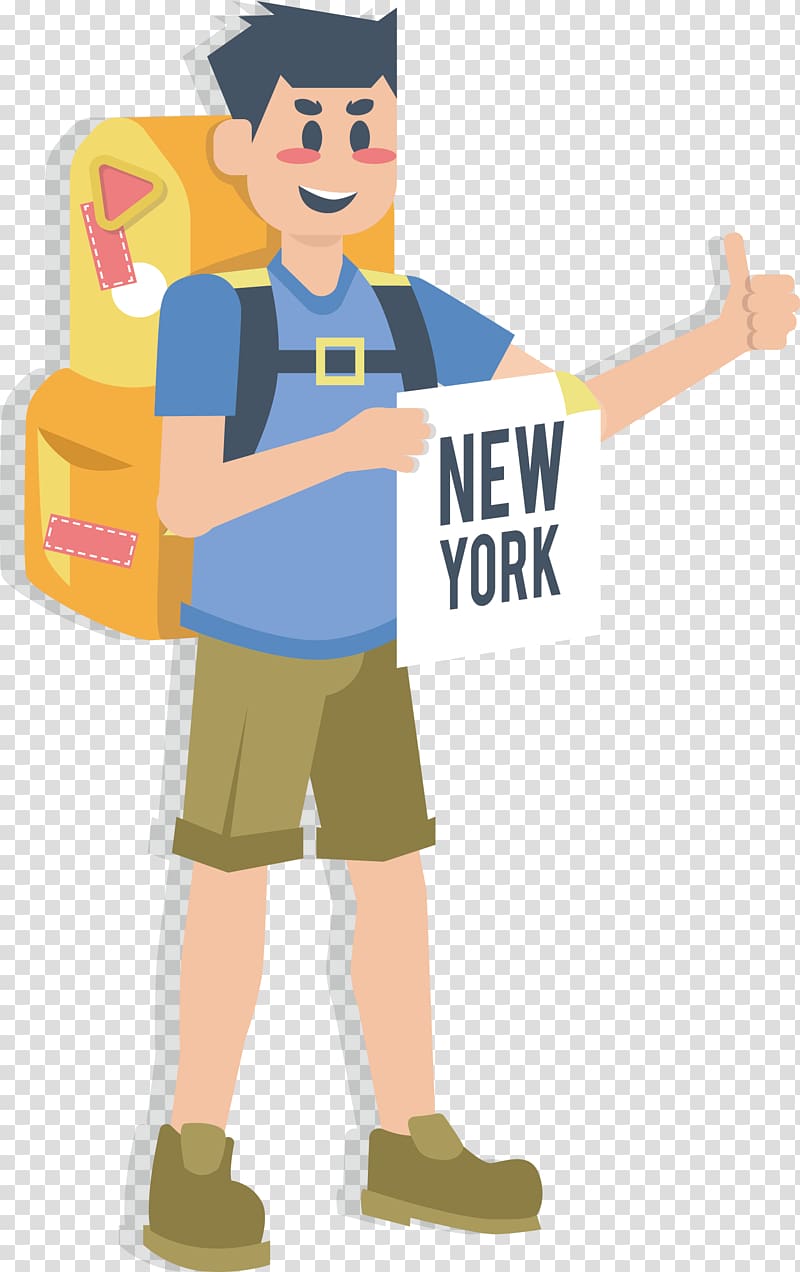New York City Travel Illustration, A person backpack travel transparent background PNG clipart