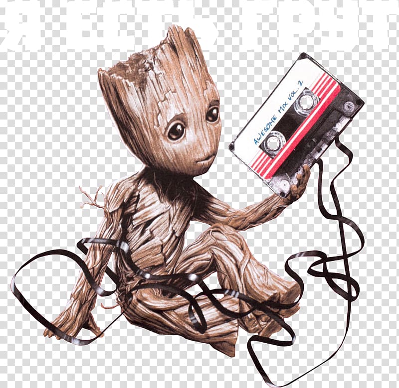 Marvel Guardians of the Galaxy Groot illstration, Baby Groot T-shirt Compact Cassette Clothing, guardians of the galaxy transparent background PNG clipart
