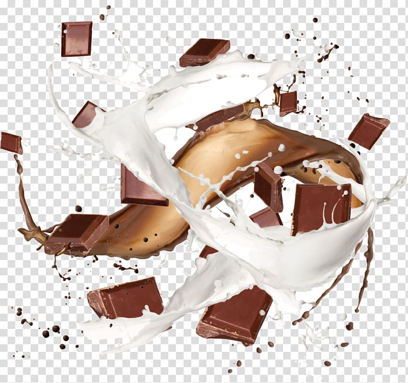 chocolate with milk illustration, Chocolate bar Milk Sundae Chocolate cake, Chocolate splash transparent background PNG clipart