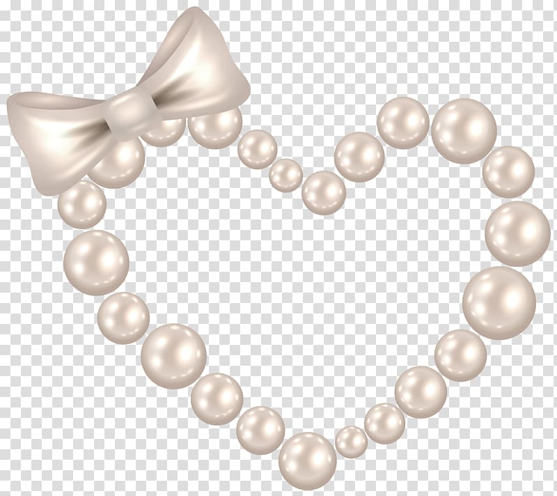 white beaded necklace, Pearl Heart , Pearl Heart with Bow transparent background PNG clipart