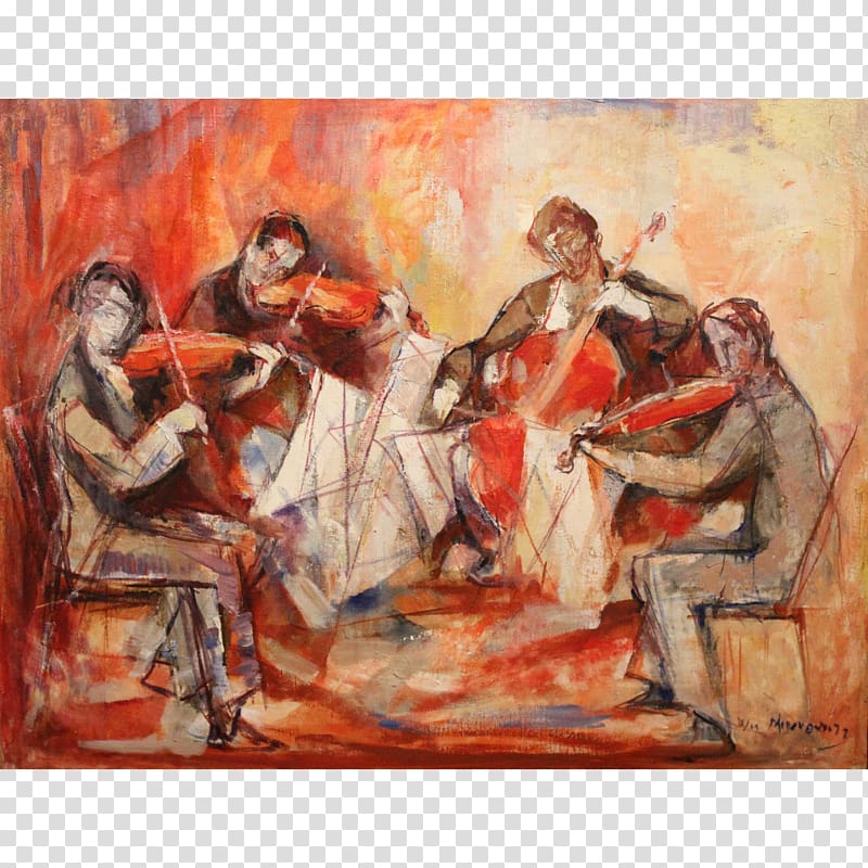 The String Quartet Oil painting Classical music, painting transparent background PNG clipart