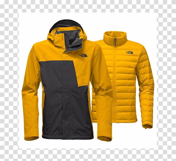 Jacket The North Face Coat Clothing Down feather, yellow mountain transparent background PNG clipart