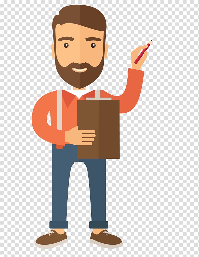 man holding pencil and clipboard illustration, Paper Waste container Recycling bin, Teaching male teacher transparent background PNG clipart