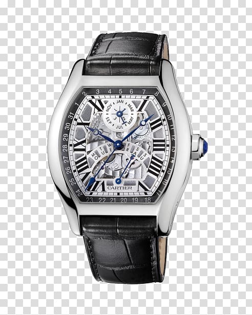 Cartier Tank Automatic watch Perpetual calendar, Cartier black male watch transparent background PNG clipart