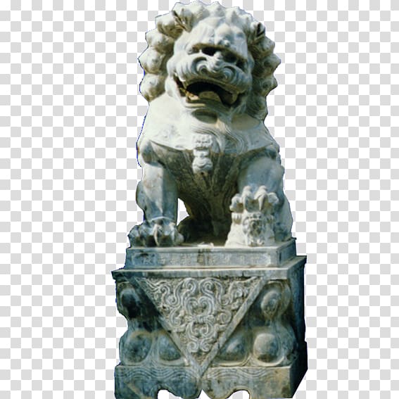 Stone sculpture Chinese guardian lions, Town house lions transparent background PNG clipart