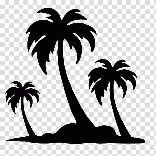 three black coconut tress, Palm Trees on Island transparent background PNG clipart