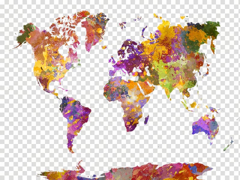 world map illustration, Watercolor painting World map Canvas, Beautiful watercolor world map design transparent background PNG clipart