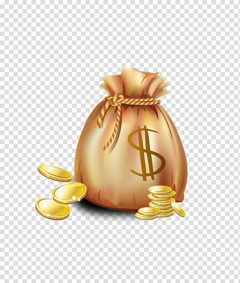 Gold coin Bag, Gold purse transparent background PNG clipart