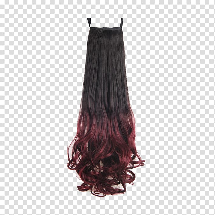 maroon and black hair extension, Wig Artificial hair integrations Ponytail, An irregular, wavy, wavy hair transparent background PNG clipart