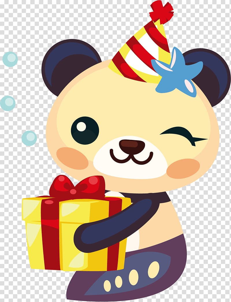 Birthday , Cute Baby Bear received a gift transparent background PNG clipart