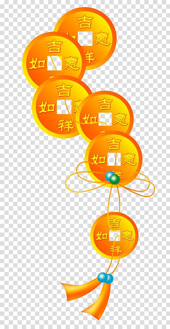 Chinese New Year Luck Mace, Good luck gold coins transparent background PNG clipart