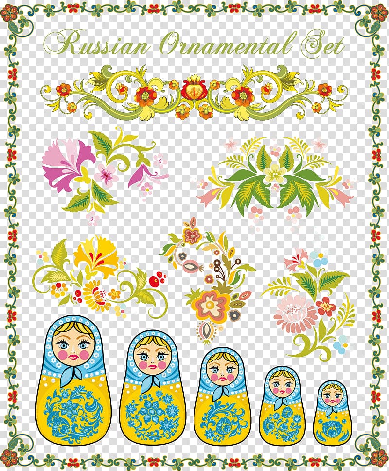 Matryoshka doll Ornament Floral design, Cute Russian doll pattern transparent background PNG clipart