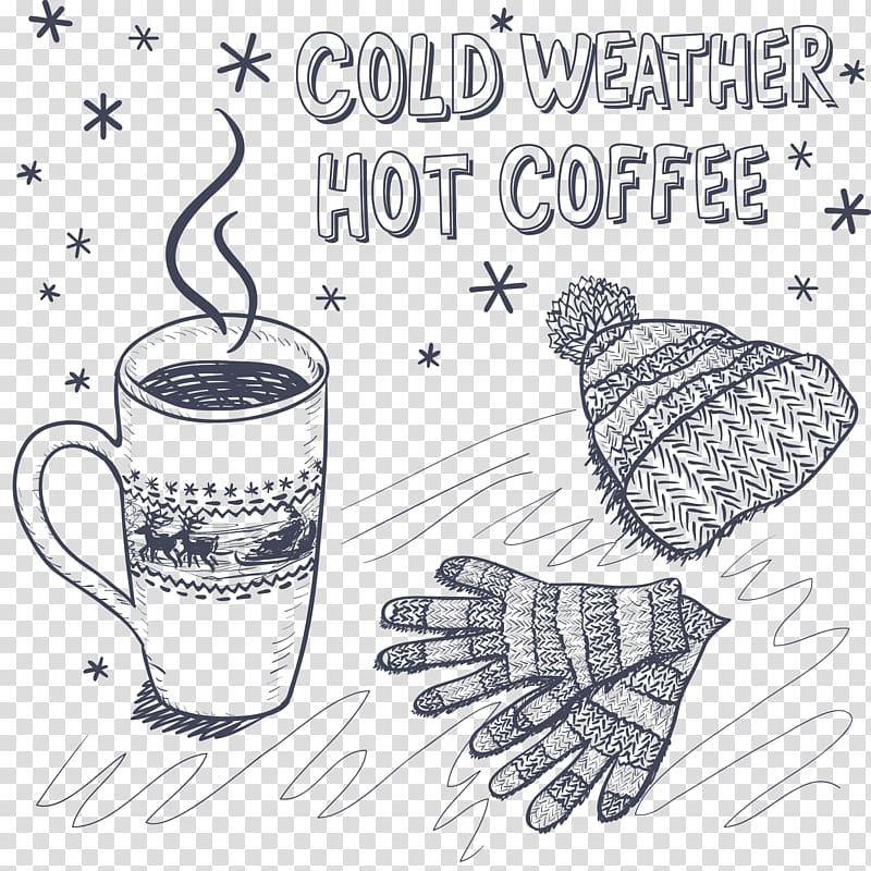 Coffee cup Tea Cafe, Sketch winter elements transparent background PNG clipart