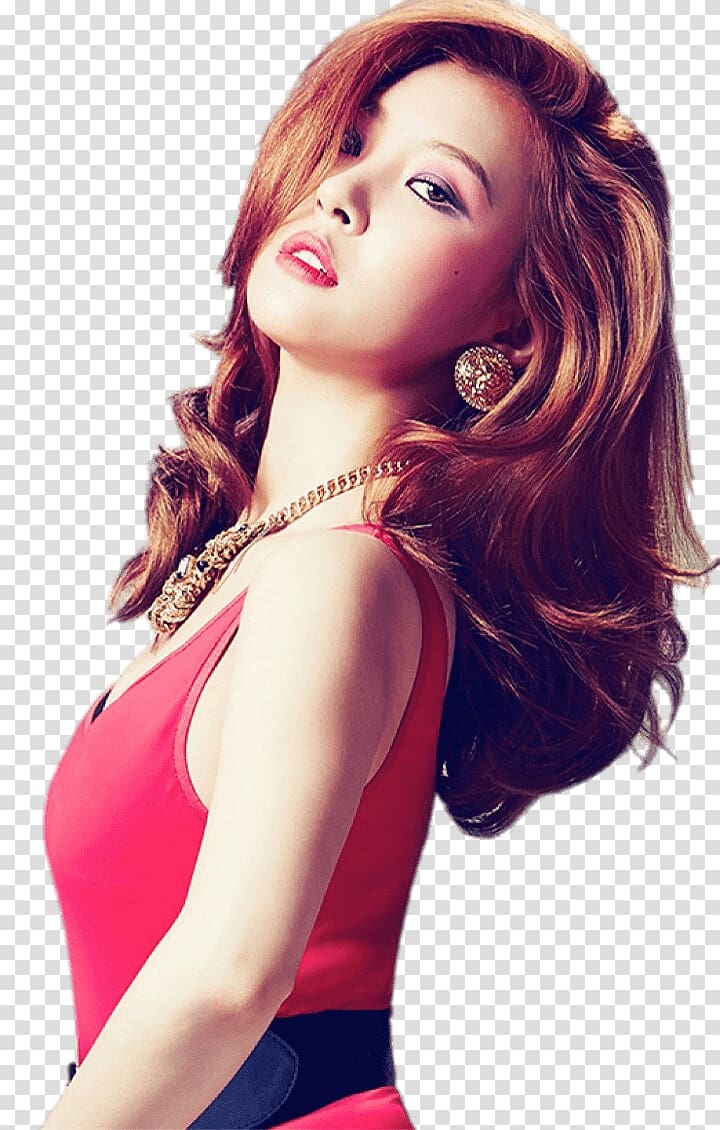 woman wearing red sleeveless dress, Sunmi Glamourous transparent background PNG clipart