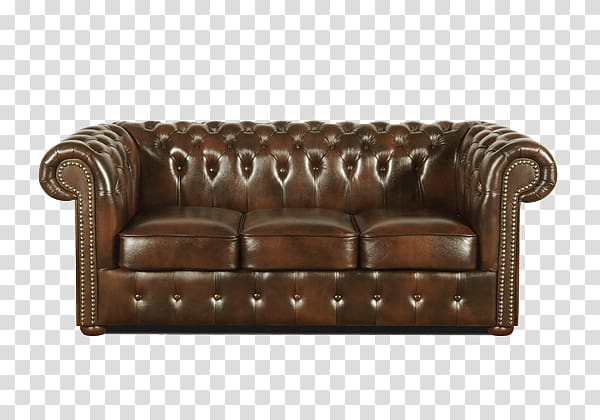 brown leather 3-seat Chelsea sofa, Chesterfield Sofa transparent background PNG clipart